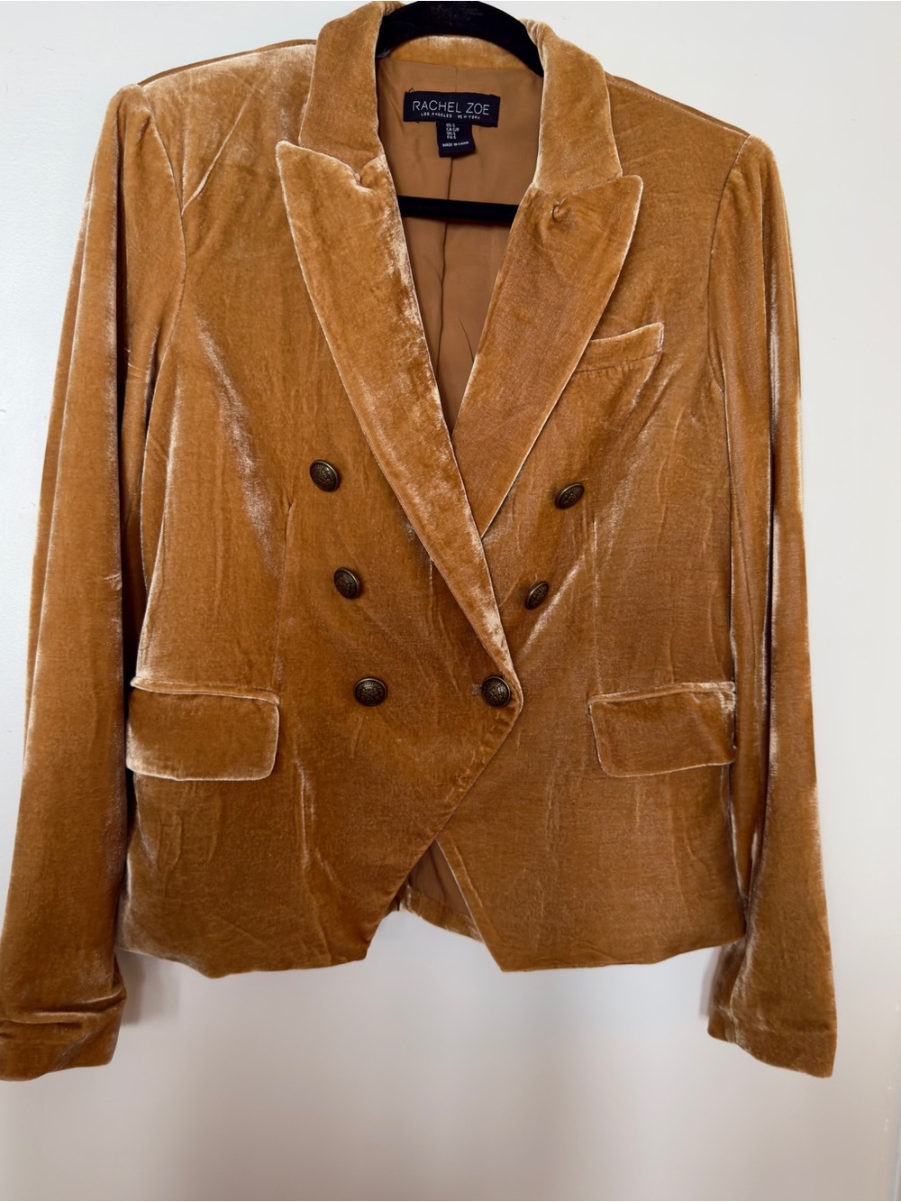 Rachel Zoe Velvet Double-Breasted Blazer in Camel Brown Sz S